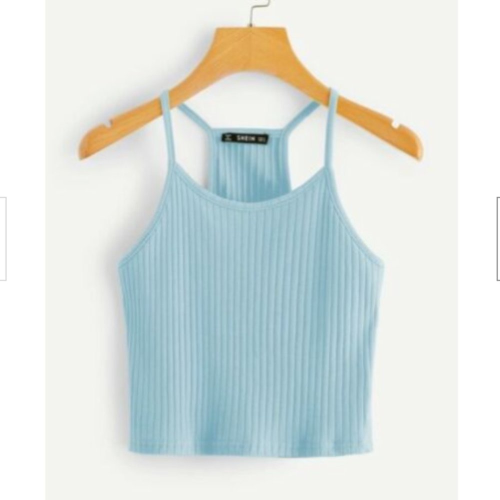 Solid Rib-knit Form Fitting Crop Cami Top